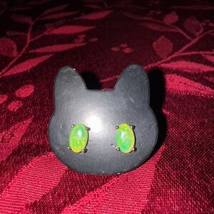 Sterling Silver 925 Green Lab Grown Opal  Studs